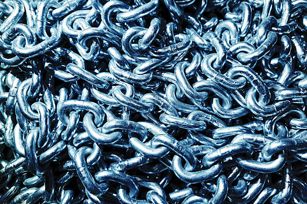 istock Shiny metal chains closeup. Heavy linked steel. Industrial strong security material. Iron chain connection texture. 2235391365