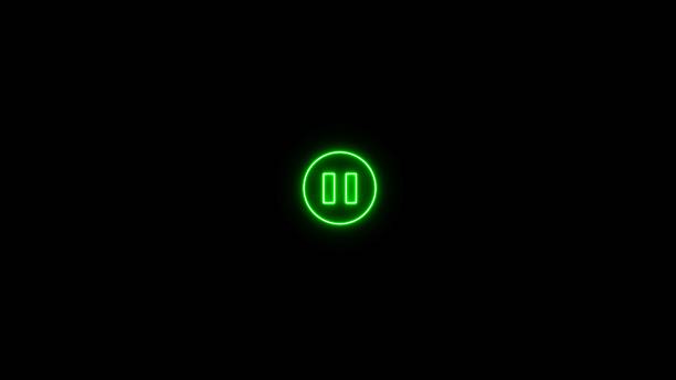 Neon pause image icon illustration on black background. Glowing neon audio player icon.