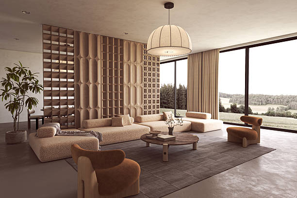 istock Modern minimalist living room with scenic view 2235398246