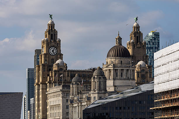 Historic and Modern Architecture under Cloudy Sky  in Liverpool, UK.