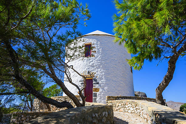 Ancient windmill in the town of Alacati in Izmir, Turkey