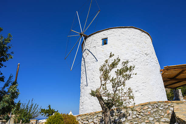White windmills of Leros, Greek Islands