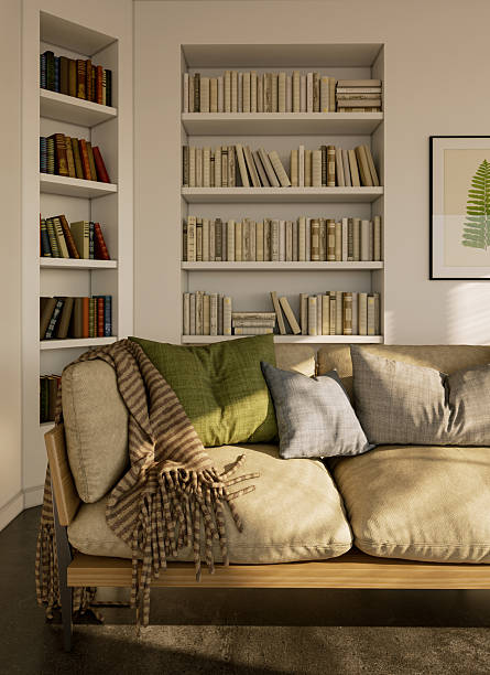 Creative living room interior design with cardboard boxes. ( 3d render )