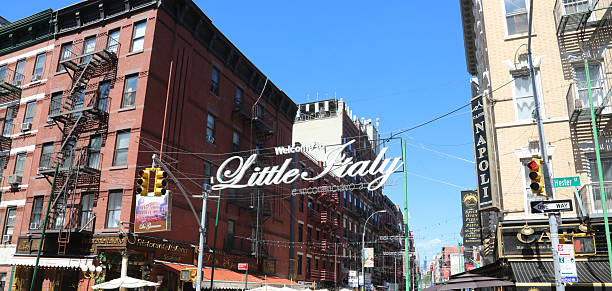 New York, NY, USA - August 25, 2025: Large text LITTLE ITALY and more restaurants
