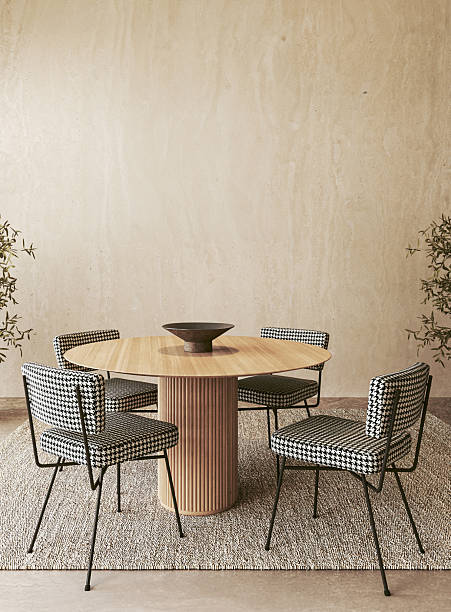 istock Contemporary dining set with houndstooth chairs and wood table 2235419644