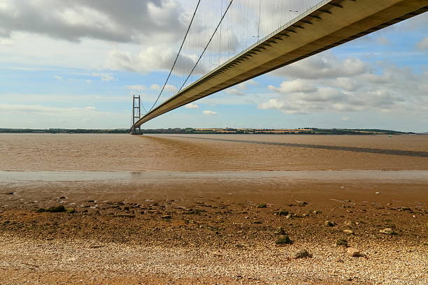 View of the Humber Bridge from the South bank in Lincolnshire.