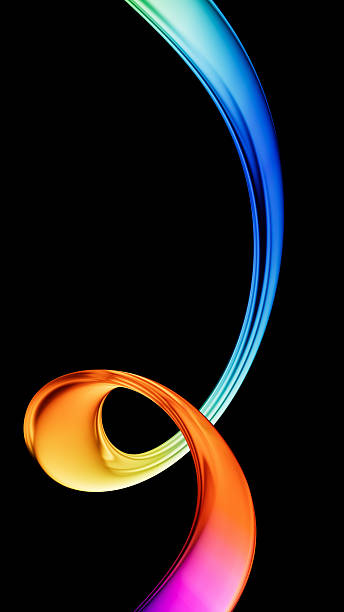 istock A vibrant, abstract design featuring curvy multicolored glass ribbon with loop against a black background. 3d rendering of colorful curvy translucent line 2235436269