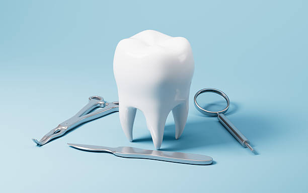 istock Dental operation, orthodontics, tooth and surgical tools, 3d rendering. 2235460521
