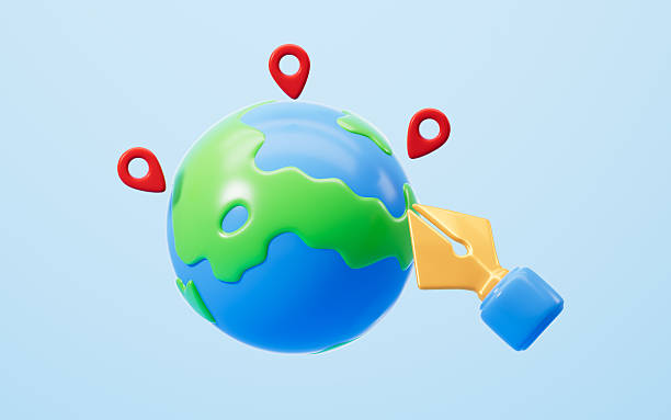 istock Cartoon three-dimensional world map. Global pin journey. World map navigation, 3d rendering. 2235460620