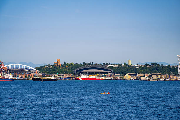 Seattle WA, USA - June 15, 2025:  A United States Coast Guard ship is docked on a sunny day.
