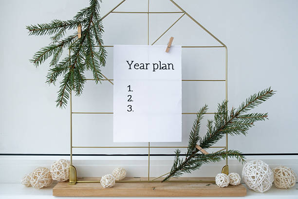 istock Vision board with YEAR PLAN new year resolutions aims goals on paper note. Preparation for New Year. Planning and setting goals for personal development 2235482014