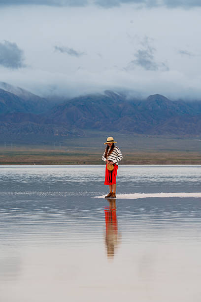 istock Person stands on vast landscape reflecting hope for future while moving forward across shimmering surface of salt flat. big mountains loom in background, creating serene atmosphere 2235484905