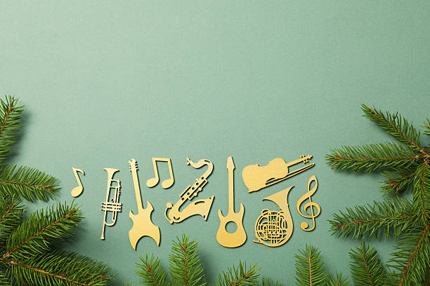 istock Golden musical instruments on a green background. 2235492410