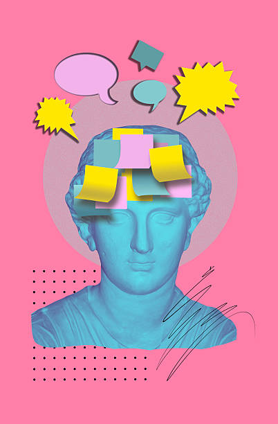 istock Modern creative collage with ancient statue head. Contemporary art poster. Design with colorful sticky notes as memory concept 2235492994