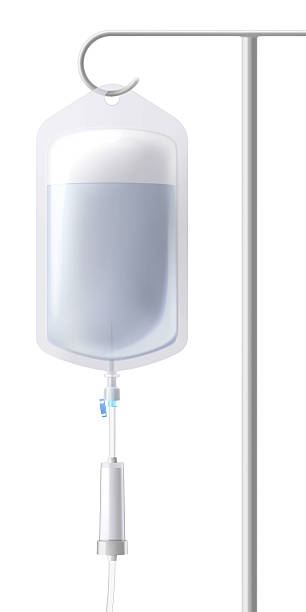 istock Medical drip system with Saline solution bag on tube isolated on transparent background. IV Blood Bag Dropper Stand. Laboratory equipment for blood transfusion. Realistic 3D vector illustration. 2235501436