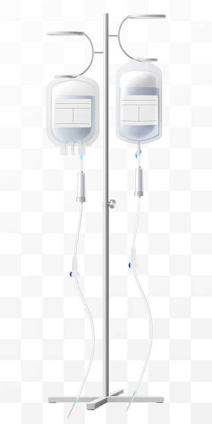 istock Medical drip system with bag on tube isolated on transparent background. IV Blood Bag Dropper Stand. Laboratory equipment for blood transfusion. Realistic 3D vector illustration. 2235501437