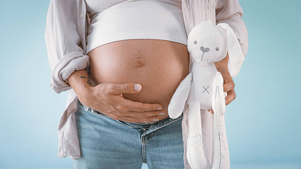 istock Pregnant Woman Holding Teddy Bear 2235505674