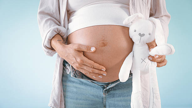 istock Pregnant Woman Holding Teddy Bear 2235505684