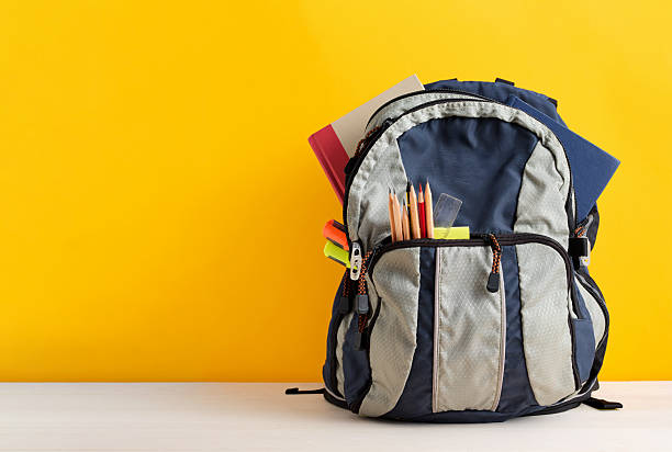istock School backpack full of stationery on yellow background 2235508154