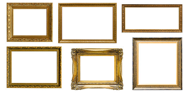 istock Gold frame for a picture in a classic baroque style on a white blank background. 2235511204