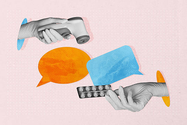 istock Collage of hands person people using speech bubbles representing chatting online messaging social media communication 2235514044