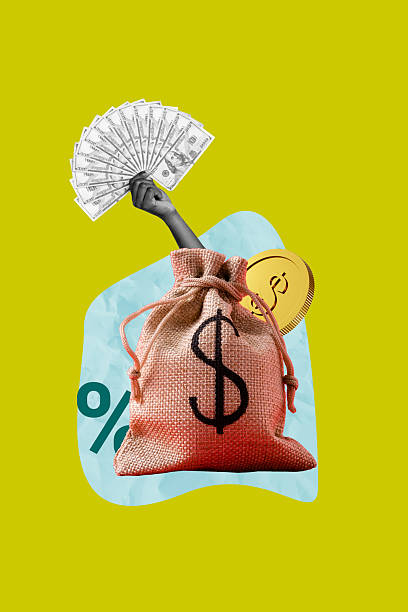 istock Vertical 3d pop image banner collage of human hand peek dollar bag percent statistics progress income banknotes usd capital 2235514298