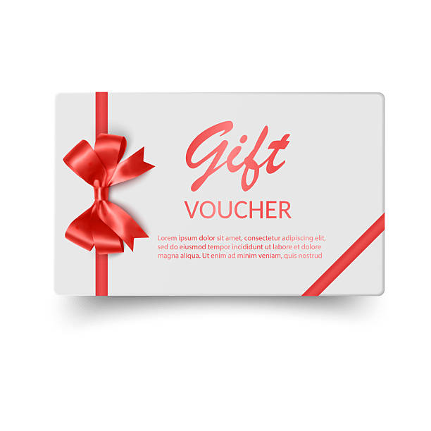 istock Gift card Gift Voucher with Red Ribbon Bow Certificate, Card, or Invitation Template 2235517492