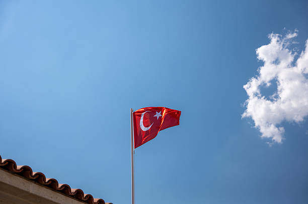 Turkish flag waving in the wind on a sunny day