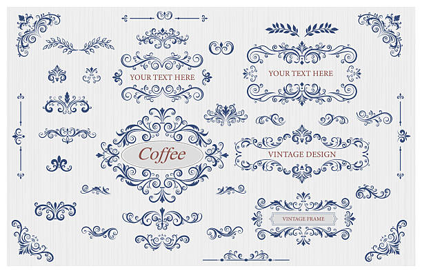 Elegant collection of vintage design elements including flourishes, borders, and ornate frames, perfect for menus, invitations, or branding. Vector illustration.