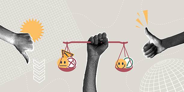 istock Trendy collage in halftones. Comparison of pros and cons. Concept of evaluating advantages, decision-making, evaluation concept, elements of pros and cons of equilibrium balance 2235525642