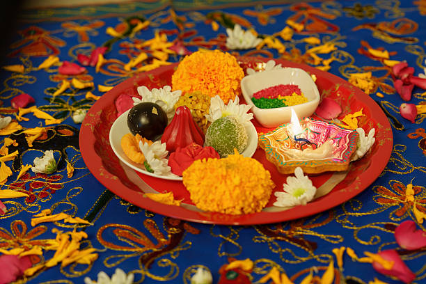 istock Traditional Diwali Setup with Marigold Flowers and Diyas 2235526600