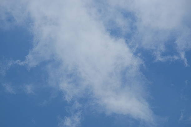 Soft white clouds drift across a bright blue sky, creating a serene atmosphere, ideal for backgrounds or nature-themed designs with ample copy space