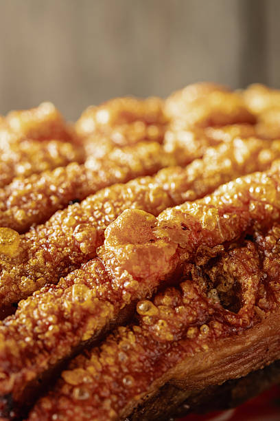 Close-up of crispy fried pork belly,Crispy fried pork belly looks delicious