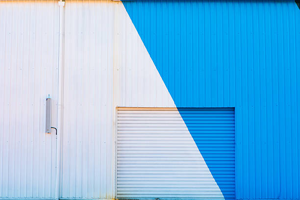 Blue industrial factory gate