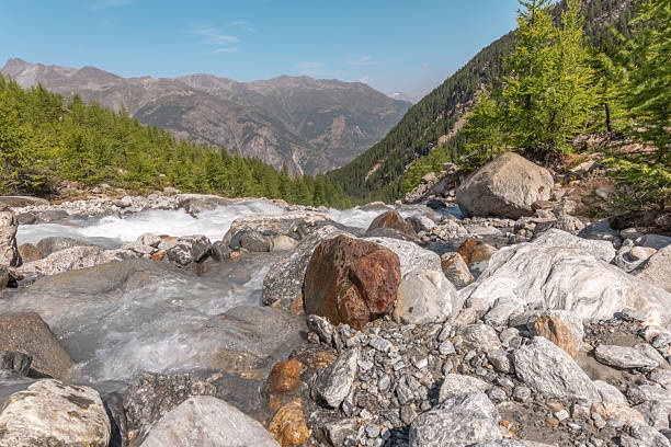 istock Scenic mountain river flowing through rocky terrain with lush green trees in a tranquil natural setting 2235538427