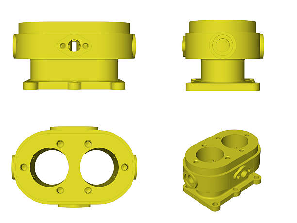 cad drawing gear pump block cylinder compressor ,technical drawing in 3D, hydraulic pump sketch, model library