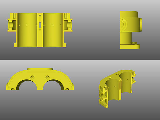 cad drawing gear pump block cylinder compressor ,technical drawing in 3D, hydraulic pump sketch, model library