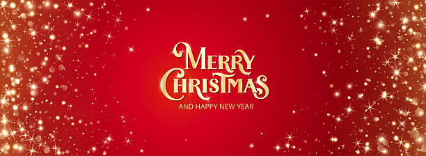 istock Merry Christmas lettering with golden glitter lights and sparkles on red background. Festive holiday design for greeting cards, invitations, banners, posters, and winter celebration. 2235562747