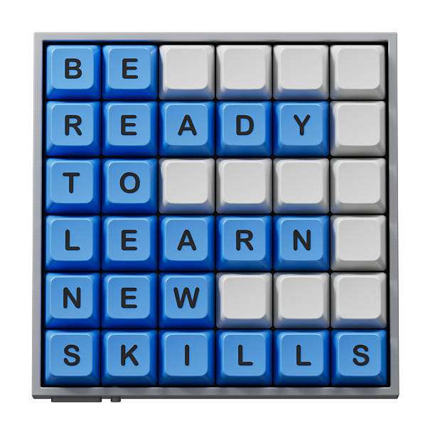 Learn new skills symbol. Concept words Be ready to Learn new skills on Computer keyboard keys.Business and Learn new skills concept. Copy space.3D rendering on Green Screen.