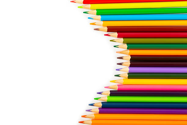 Colored pencils isolated on white background. Equipment for coloring. Stationery for creativity.Back to school. Flatlay. Children's Creativity and Education. Rainbow.