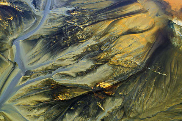 istock Patterns of acid mine drainage in decanting lake, nature pollution, aerial view 2235580041