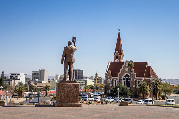 The bronze statue of Dr. Sam Nujoma in  Windhoek, Namibia - August 11, 2025.