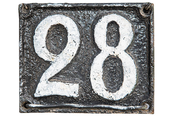 istock Old cast iron plate with number 28 2235581805