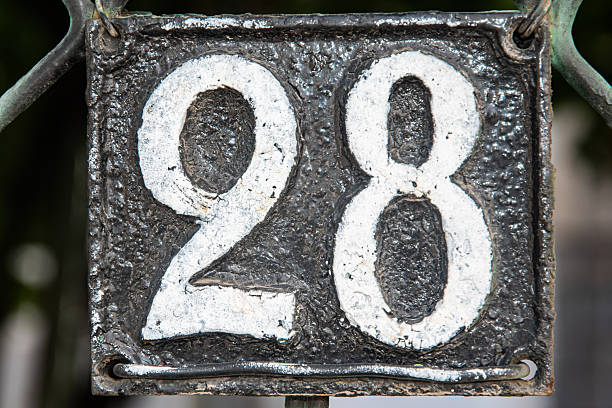 istock Old iron plate with number 28 2235581860