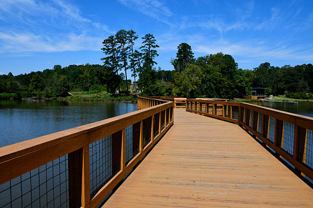 Wooden walkway at the lake Georgia, USA.