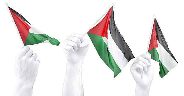 Hand holding flag of Palestine. Isolated 3d Rendering.