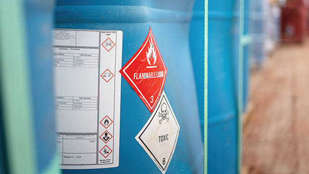 istock Flammable liquid warning sign on the chemical containment. 2235588523