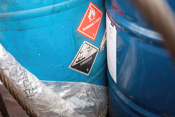 istock Acidity corrosive warning sign on the chemical containment. 2235588659