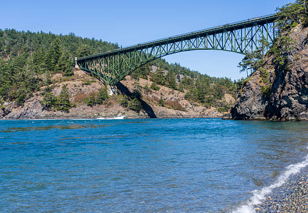 istock Turbulent water of Deception Pass under historic cantilevered bridge 2235590023