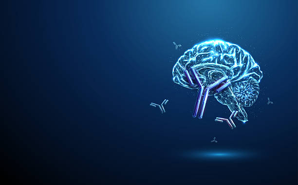 istock Blue 3d human brain with floating antibodies around. Autoimmune brain diseases, neurological diagnostics, antibody-based immunotherapy concept. 2235590231